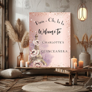 Quinceanera Paris eiffeltoren roos gouden welkom Poster