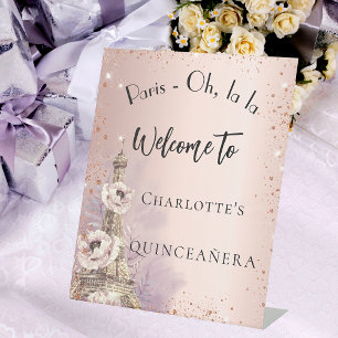 Quinceanera Paris eiffeltoren roos gouden welkom Reclamebord Met Voetstuk
