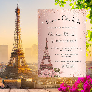 Quinceanera Paris Eiffeltoren roos goudglitter Uitnodiging Briefkaart