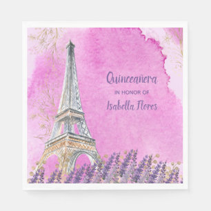 Quinceanera Paris Eiffeltoren Roze Waterverf Servet
