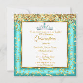 Quinceañera Partij Blauwgroen - Hoogwaardig goud Kaart (Achterkant)