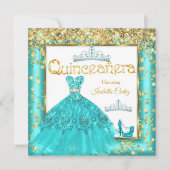 Quinceañera Partij Blauwgroen - Hoogwaardig goud Kaart (Voorkant)