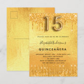 Quinceanera partij gouddruppels uitnodiging briefkaart (Voorkant / Achterkant)