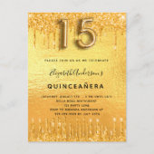 Quinceanera partij gouddruppels uitnodiging briefkaart (Voorkant)