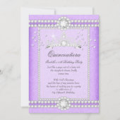 Quinceanera Partij  Lila Heart Diamond Tiara Kaart (Voorkant)