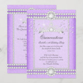 Quinceanera Partij  Lila Heart Diamond Tiara Kaart (Voorkant / Achterkant)