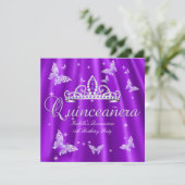 Quinceanera Partij Paarse Tiara Butterfly Kaart (Staand voorkant)