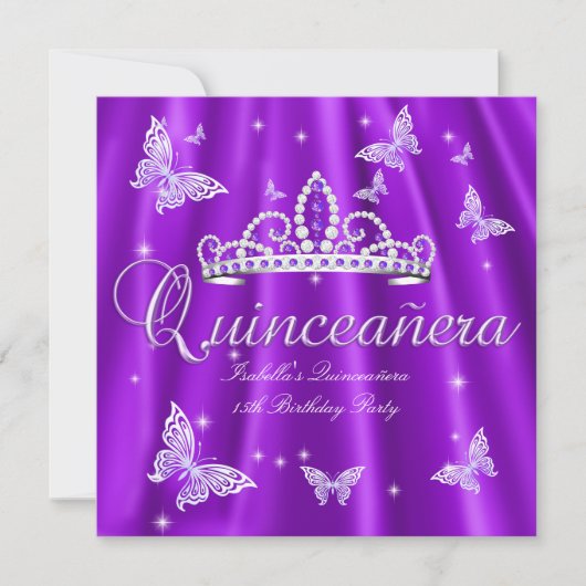 Quinceanera Partij Paarse Tiara Butterfly Kaart (Voorkant)