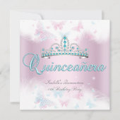 Quinceanera Partij roze Blauwgroen Tiara Butterfly Kaart (Voorkant)