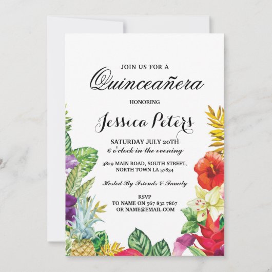 Quinceanera Party Aloha Tropical Luau Tiki Invite Kaart (Voorkant)