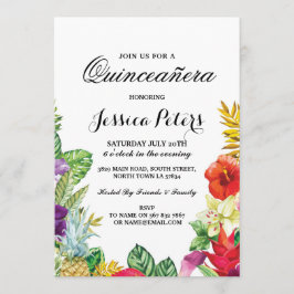 Quinceanera Party Aloha Tropical Luau Tiki Invite Kaart