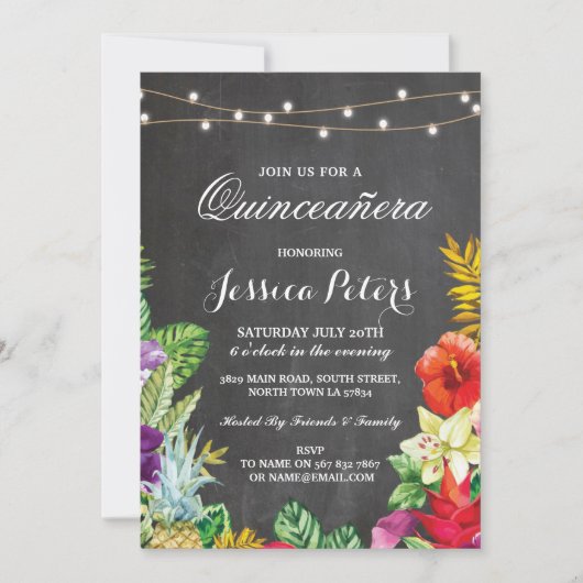 Quinceanera Party Aloha Tropische Lichten nodigen Kaart (Voorkant)