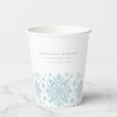 Quinceanera Party Blauw Wit Sneeuwvlok Custom Papieren Bekers (Achterkant)