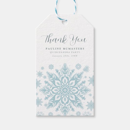 Quinceanera Party Blauwe Sneeuwvlok Dank u wel Cadeaulabel (Voorkant)
