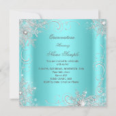 Quinceanera Party Blauwgroen Blue Silver Snowflake Kaart (Achterkant)