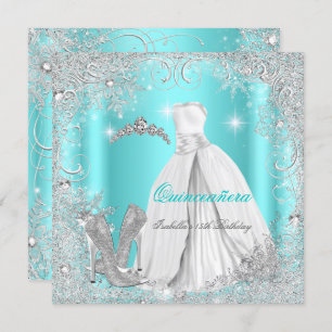 Quinceanera Party Blauwgroen Blue Silver Snowflake Kaart