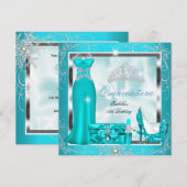 Quinceanera Party Blauwgroen Blue Silver Snowflake Kaart (Voorkant / Achterkant)