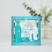 Quinceanera Party Blauwgroen Blue Silver Snowflake Kaart (Staand voorkant)