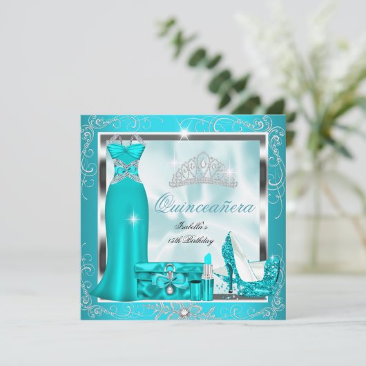Quinceanera Party Blauwgroen Blue Silver Snowflake Kaart (Staand voorkant)