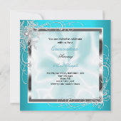 Quinceanera Party Blauwgroen Blue Silver Snowflake Kaart (Achterkant)