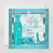 Quinceanera Party Blauwgroen Blue Silver Snowflake Kaart (Voorkant)