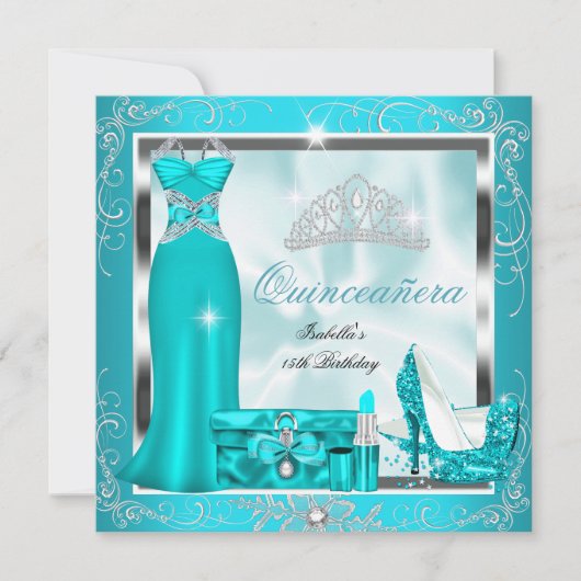 Quinceanera Party Blauwgroen Blue Silver Snowflake Kaart (Voorkant)