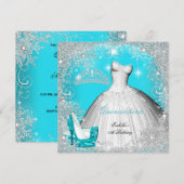 Quinceanera Party Blauwgroen Blue Silver Snowflake Kaart (Voorkant / Achterkant)