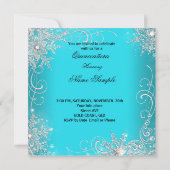 Quinceanera Party Blauwgroen Blue Silver Snowflake Kaart (Achterkant)