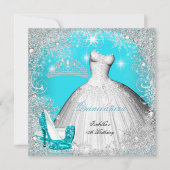 Quinceanera Party Blauwgroen Blue Silver Snowflake Kaart (Voorkant)