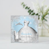 Quinceanera Party Blue Silver Snowflakes Kaart (Staand voorkant)