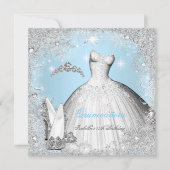Quinceanera Party Blue Silver Snowflakes Kaart (Voorkant)