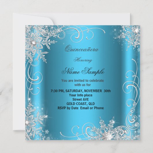 Quinceanera Party Blue Silver Winter Snowflakes Kaart (Achterkant)