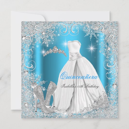 Quinceanera Party Blue Silver Winter Snowflakes Kaart (Voorkant)