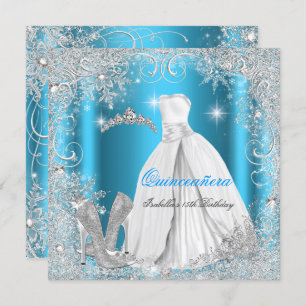 Quinceanera Party Blue Silver Winter Snowflakes Kaart