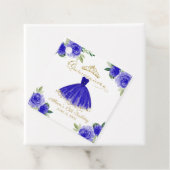 Quinceanera Party Blush Gown Royal Blue Floral Bedankjes Labels (In situ)