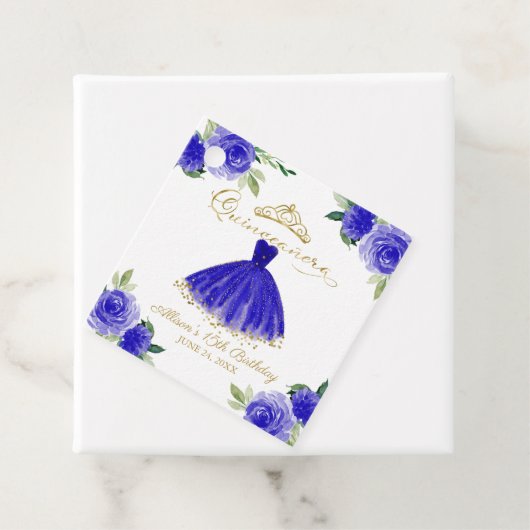 Quinceanera Party Blush Gown Royal Blue Floral Bedankjes Labels (In situ)