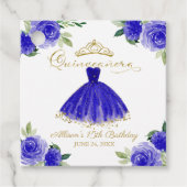Quinceanera Party Blush Gown Royal Blue Floral Bedankjes Labels (Voorkant)