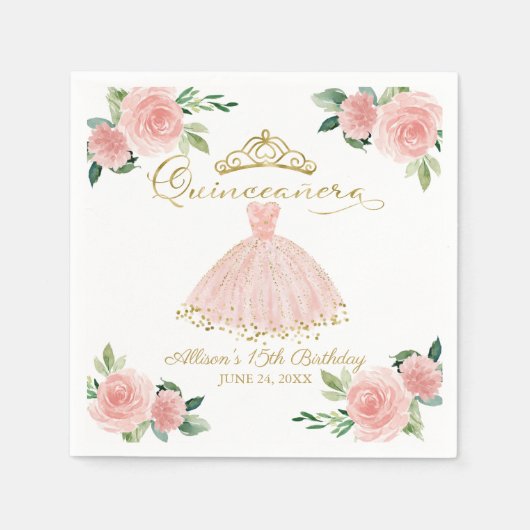 Quinceanera Party Blush Gown Roze Bloemenservetten Servet (Voorkant)