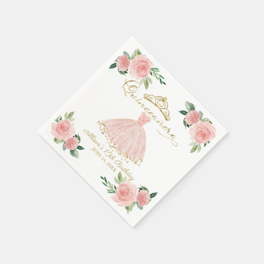 Quinceanera Party Blush Gown Roze Bloemenservetten Servet (Hoek)
