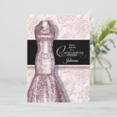 Quinceanera Party Blush Pink and White Roses Kaart (Staand voorkant)