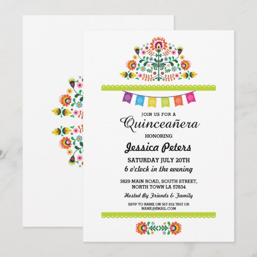 Quinceanera Party Floral Fiesta Mexican Birthday Kaart (Voorkant / Achterkant)