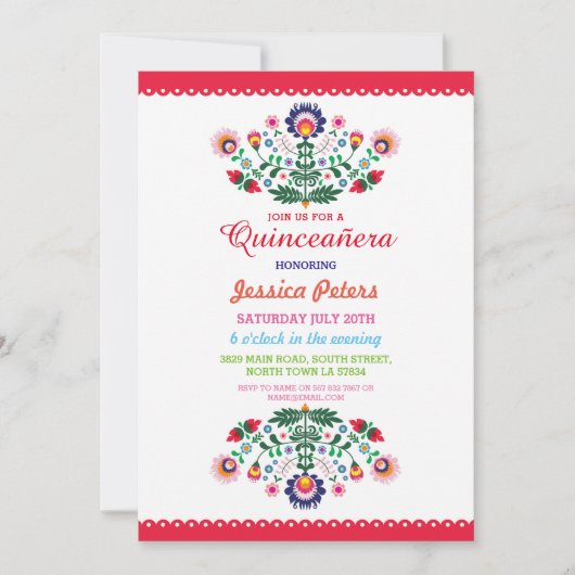 Quinceanera Party Floral Fiesta Mexican Birthday Kaart (Voorkant)