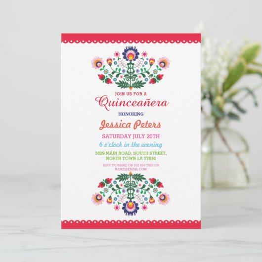 Quinceanera Party Floral Fiesta Mexican Birthday Kaart (Staand voorkant)