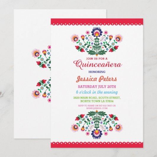 Quinceanera Party Floral Fiesta Mexican Birthday Kaart (Voorkant / Achterkant)