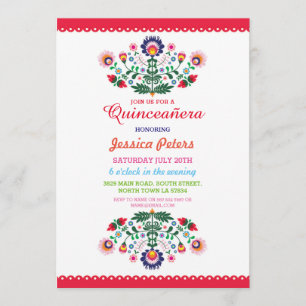 Quinceanera Party Floral Fiesta Mexican Birthday Kaart