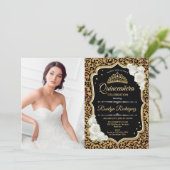 Quinceanera Party - Foto - Leopard Print Gold Kaart (Staand voorkant)