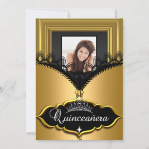 Quinceanera Party Gold Black Lace Girl Foto Kaart