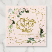 Quinceanera Party Gold Foil Blush Pink Floral Bedankjes Labels (Voorkant)