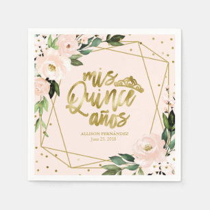 Quinceanera Party Gold Foil Blush Pink Floral Servet