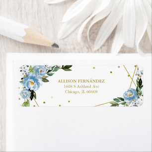 Quinceanera Party Gold Foil Dusty Blue Floral Lab Etiket